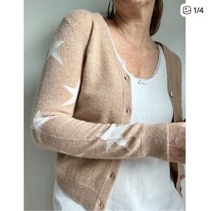 M Magaschoni 100% Cashmere Cardigan Sweater Tan Stars Size XS Women’s